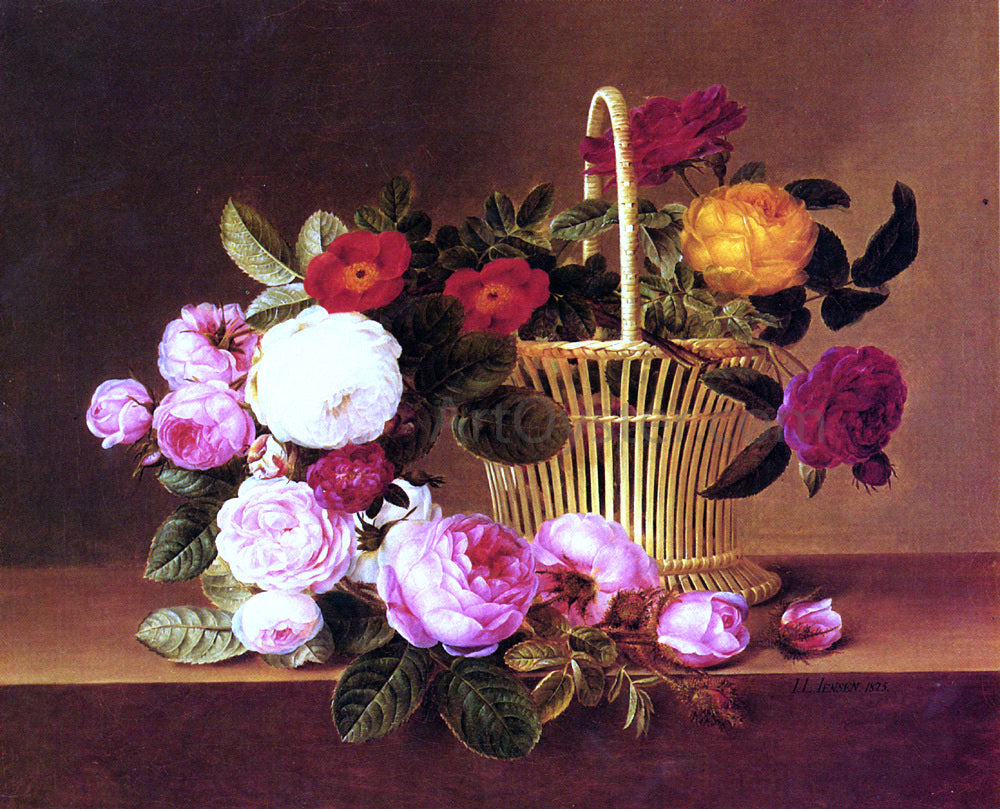  Johan Laurentz Jensen A Basket Of Roses On A Ledge - Canvas Print