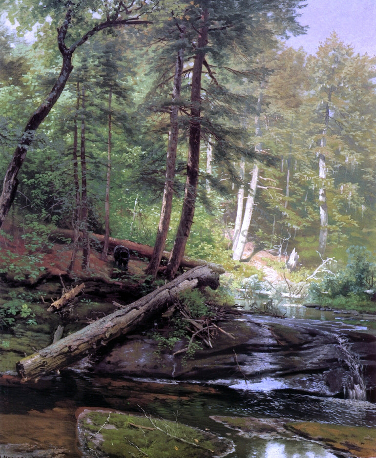  Herman Herzog A Bear Approaching a Forest Stream - Canvas Print