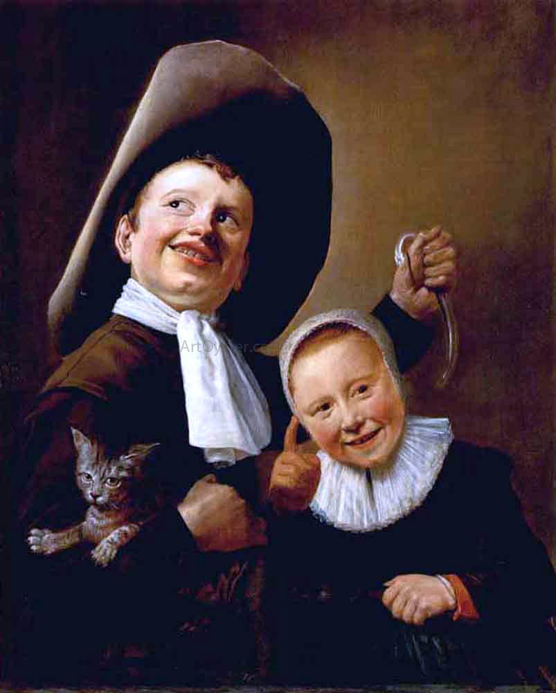  Judith Leyster A Boy and a Girl with a Cat and an Eel - Canvas Print