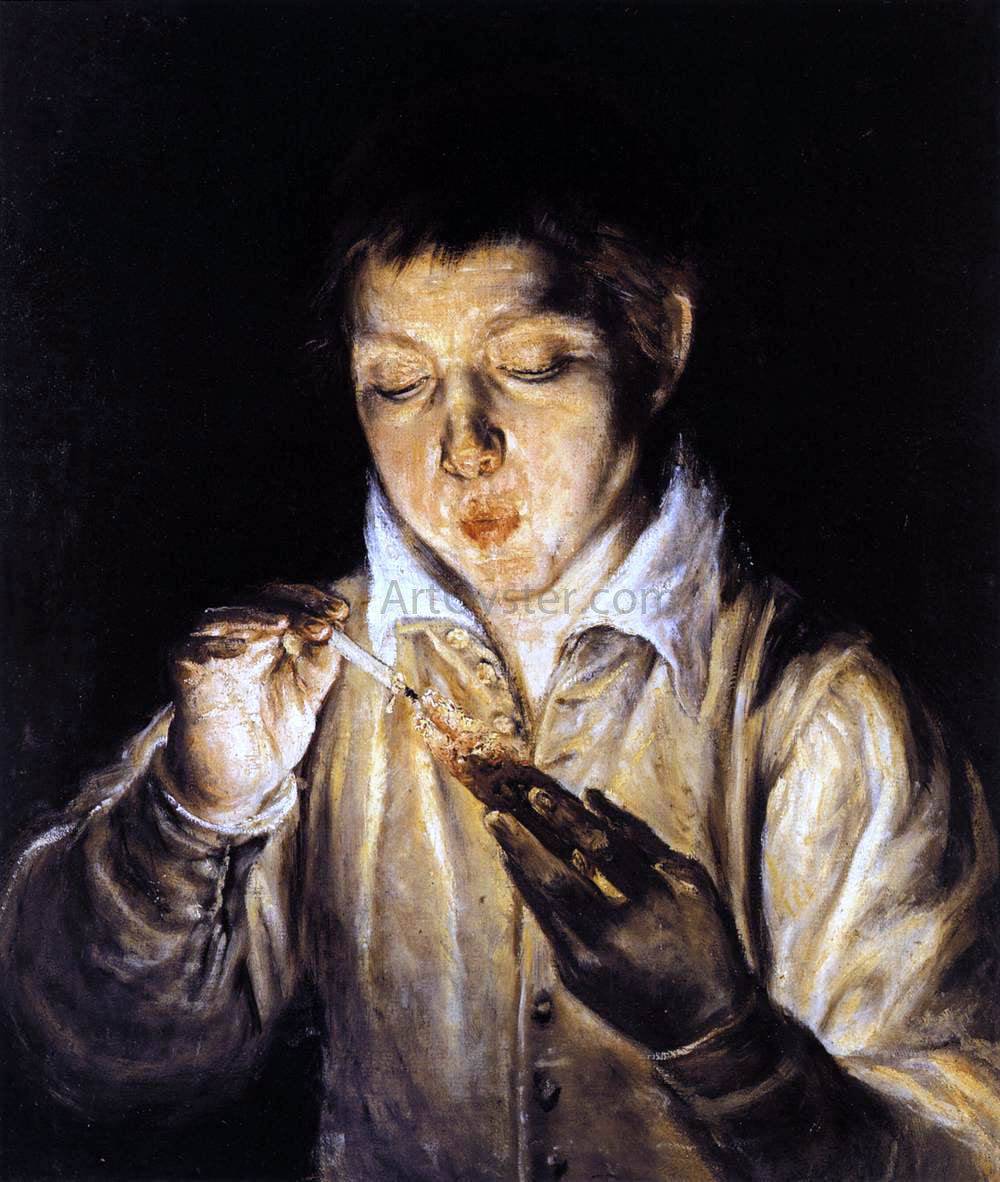 El Greco A Boy Blowing on an Ember to Light a Candle (Soplon) - Canvas Print