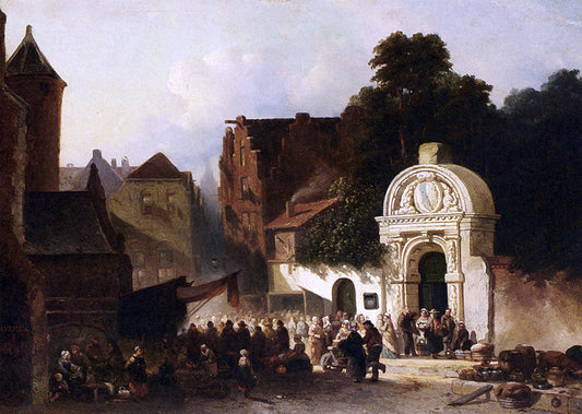  Jacobus Adrianus Vrolijk Busy Market In A Dutch Town - Canvas Print