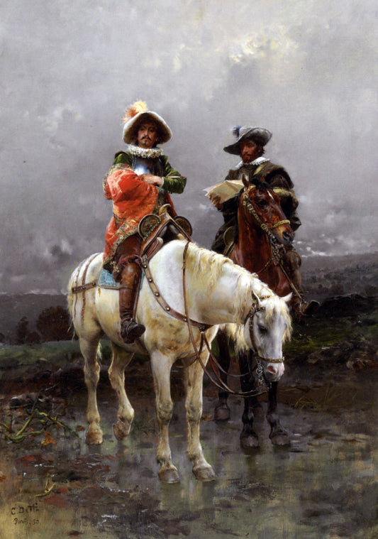  Cesare-Auguste Detti A Cavalier on a White Horse - Canvas Print