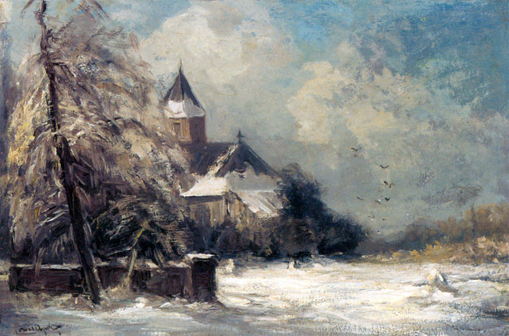  Louis Apol A Church In A Snow Covered Landscape - Canvas Print