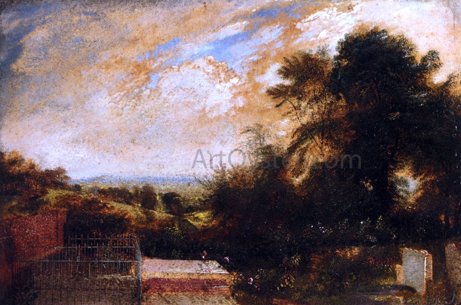  John Martin Country Graveyard, Possibly Bunhill Fields, Finsbury, A Wooded Landscape Beyond - Canvas Print