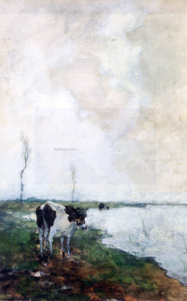  Johann Hendrik  Weissenbruch A Cow Standing By The Waterside In A Polder - Canvas Print