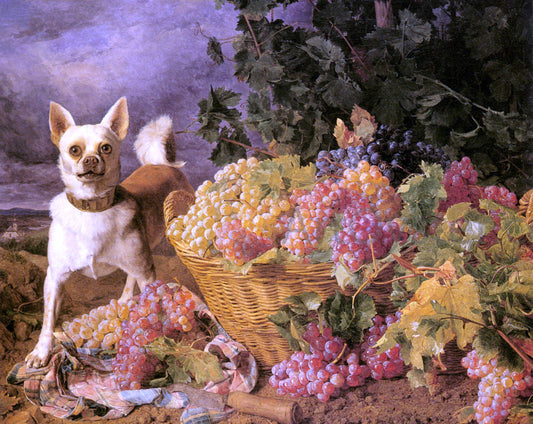  Ferdinand Georg Waldmuller A Dog By A Basket Of Grapes In A Landscape - Canvas Print