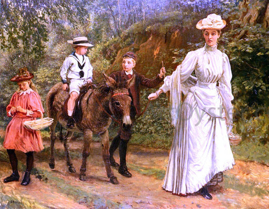  John Barwell A donkey Ride Along A Woodland Path - Canvas Print