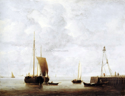  The Younger Willem Van de Velde A Dutch Hoeker at Anchor near a Pier - Canvas Print