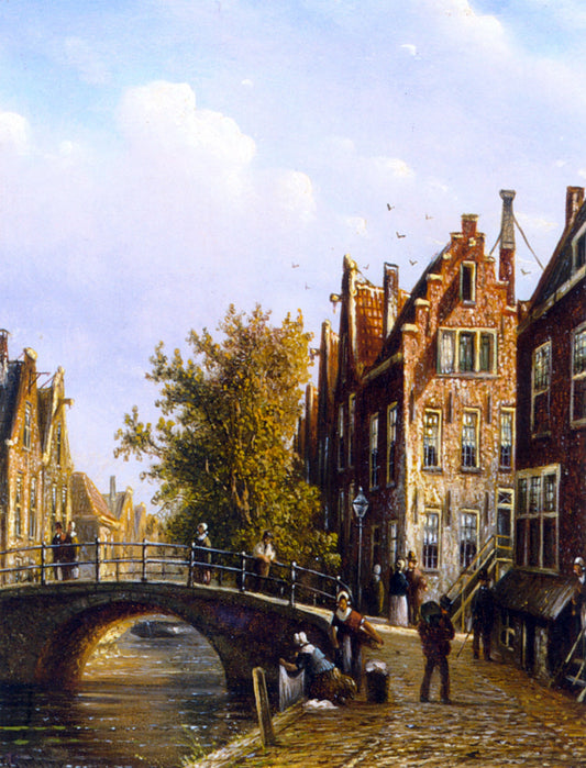  Johannes Franciscus Spohler A Dutch Town with Figures on a Canal - Canvas Print