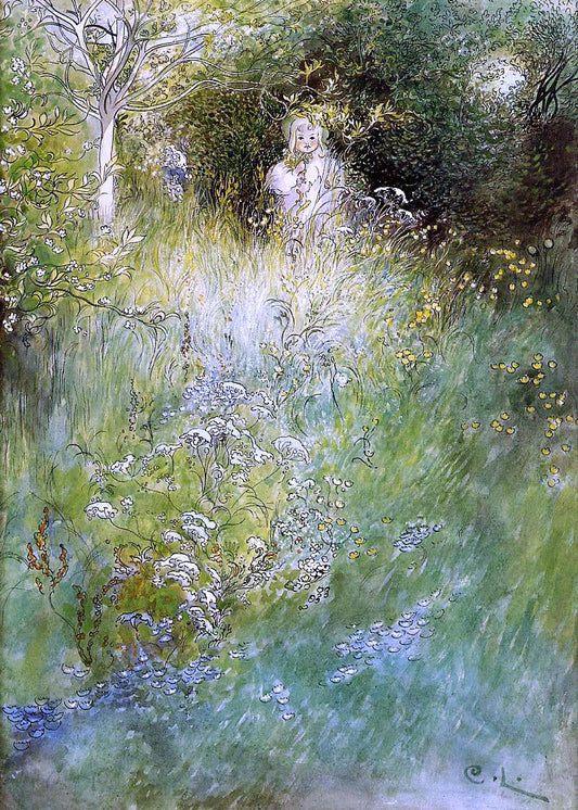  Carl Larsson A Fairy, Kersti and a View of a Meadow - Canvas Print