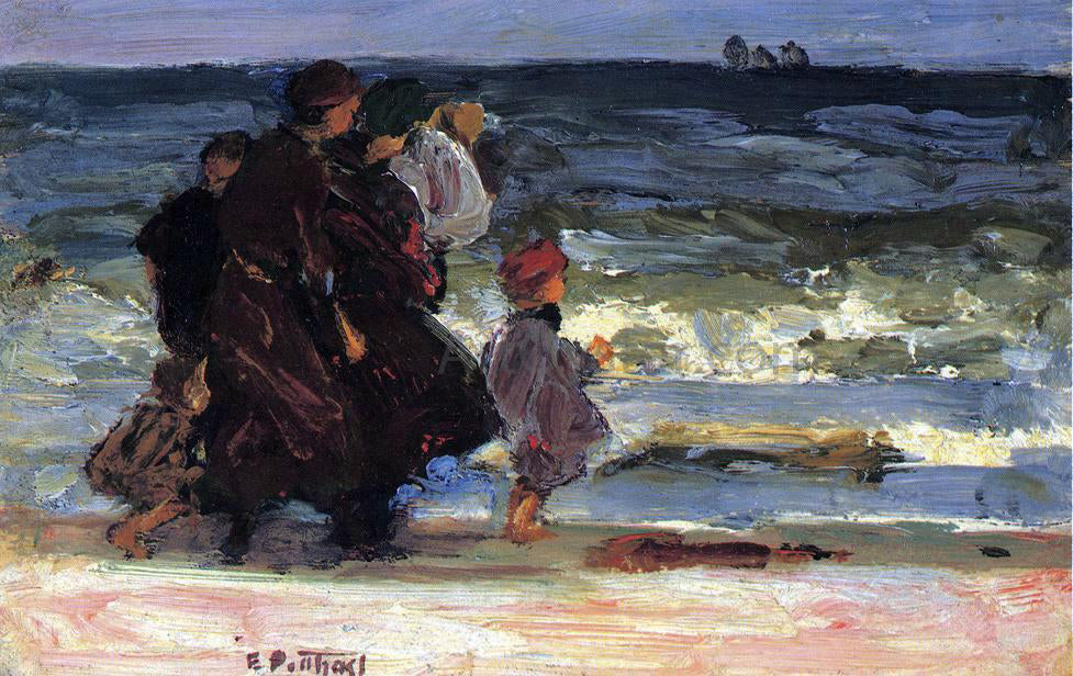  Edward Potthast Family at the Beach - Canvas Print