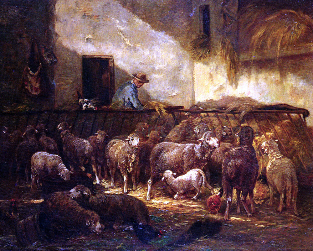  Charles Emile Jacque A Flock Of Sheep In A Barn - Canvas Print