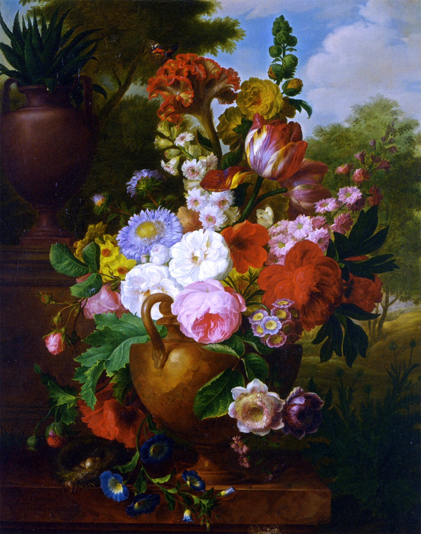  Cornelis Van Spaendonck A Flower Still Life with Roses Tulips Peonies and other Flowers in a Vase - Canvas Print