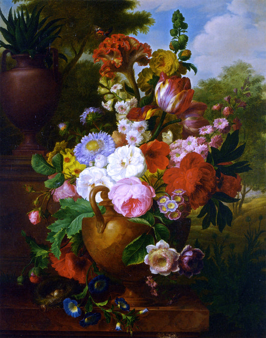  Cornelis Van Spaendonck A Flower Still Life with Roses Tulips Peonies and other Flowers in a Vase - Canvas Print