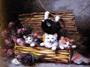  Leon Charles Huber A Gift of Kittens - Canvas Print