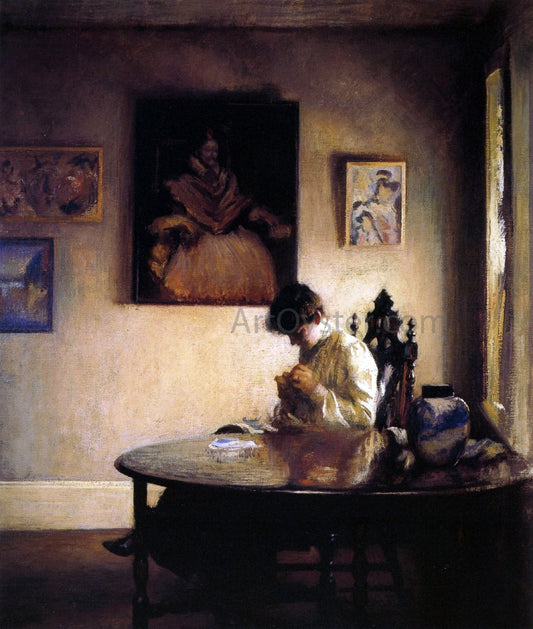  Edmund Tarbell Girl Crocheting - Canvas Print