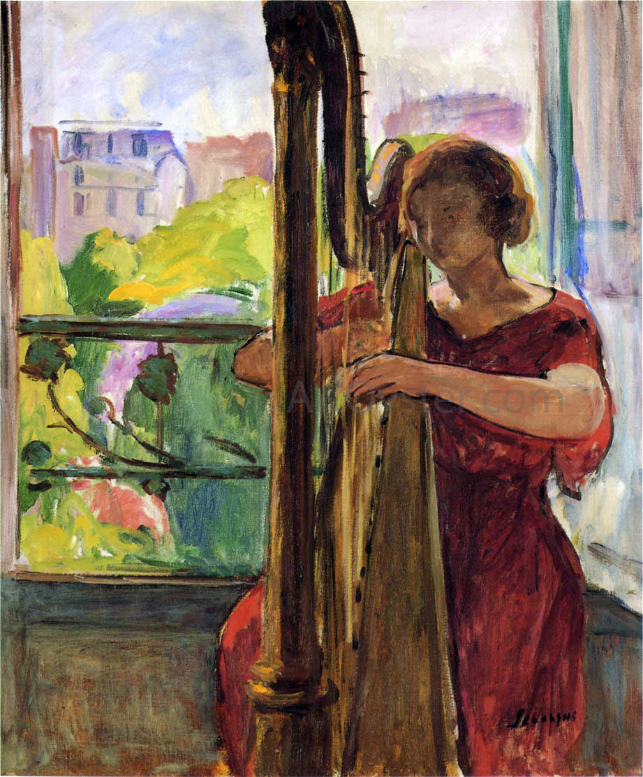  Henri Lebasque A Girl Playing a Harp - Canvas Print