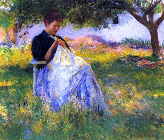  Edmund Tarbell A Girl Sewing in an Orchard - Canvas Print