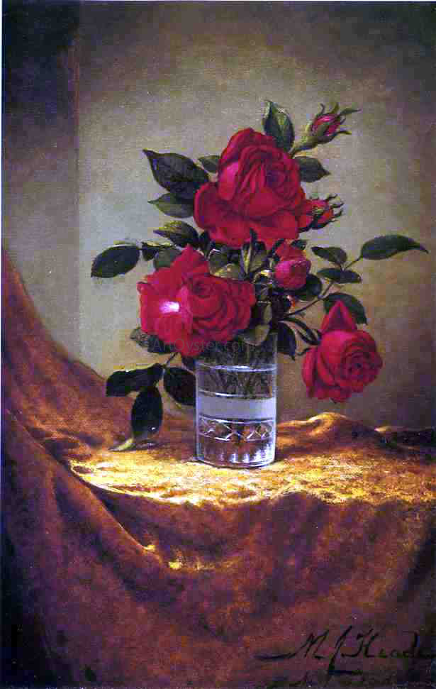  Martin Johnson Heade A Glass of Roses on Gold Cloth - Canvas Print