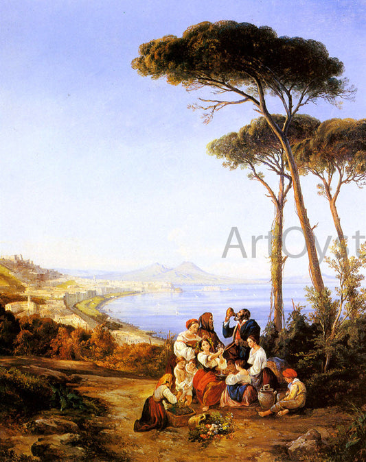  Consalvo Carelli A Group Of Peasants With The Bay Of Naples Beyond - Canvas Print