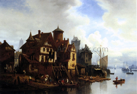  Hermann Meyerheim Harbor Town - Canvas Print