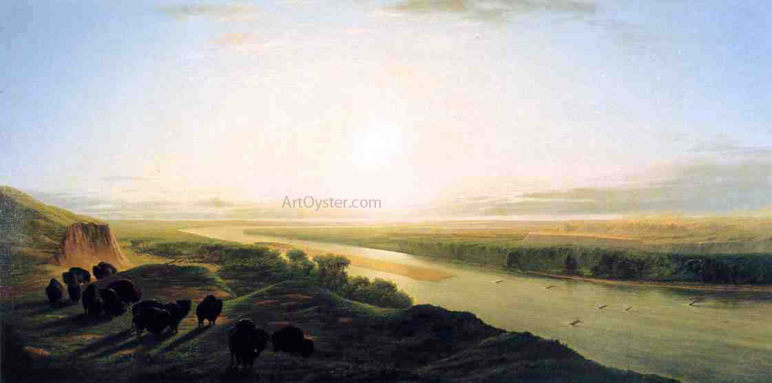  William Jacob Hayes A Herd of Bison Crossing the Missouri River - Canvas Print