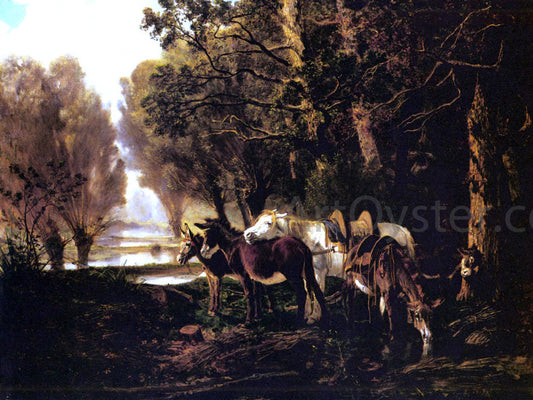  Giuseppe Palizzi A Horse and Donkeys Awaiting the Faggot Gatherer - Canvas Print