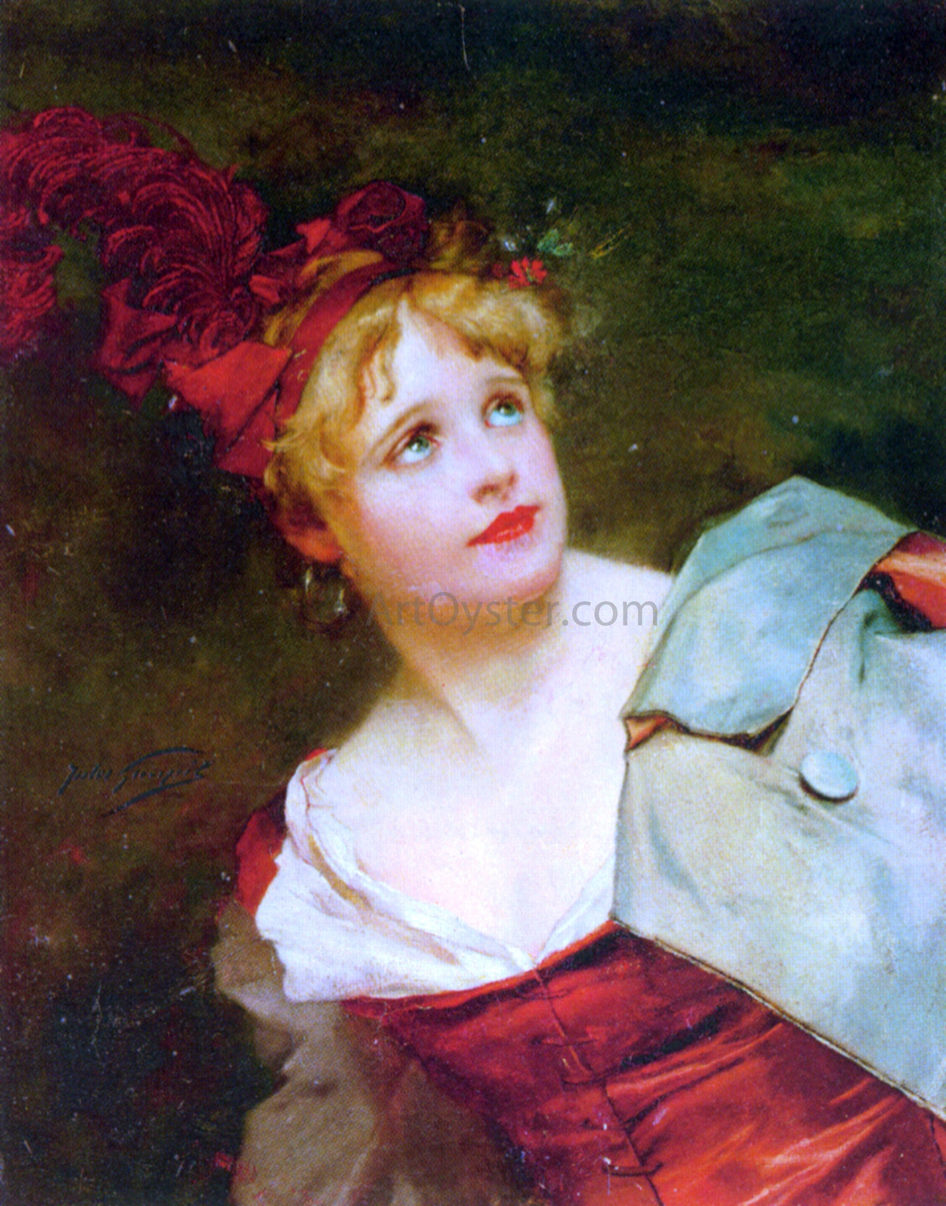  Jules Adolphe Goupil A Lady Wearing a Crimson Hat - Canvas Print