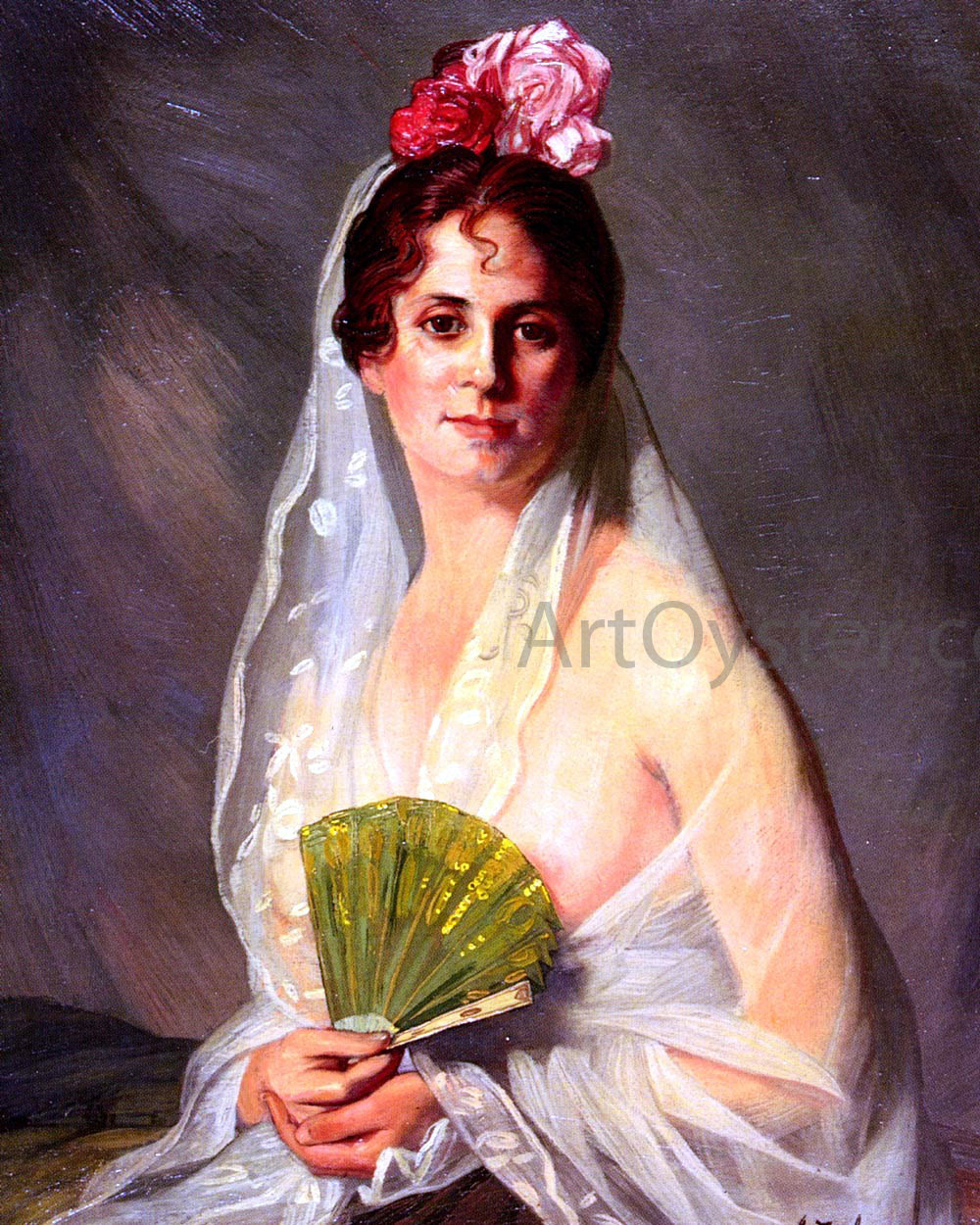  Eduardo Zamacois Y Zabala A Lady with a Fan - Canvas Print