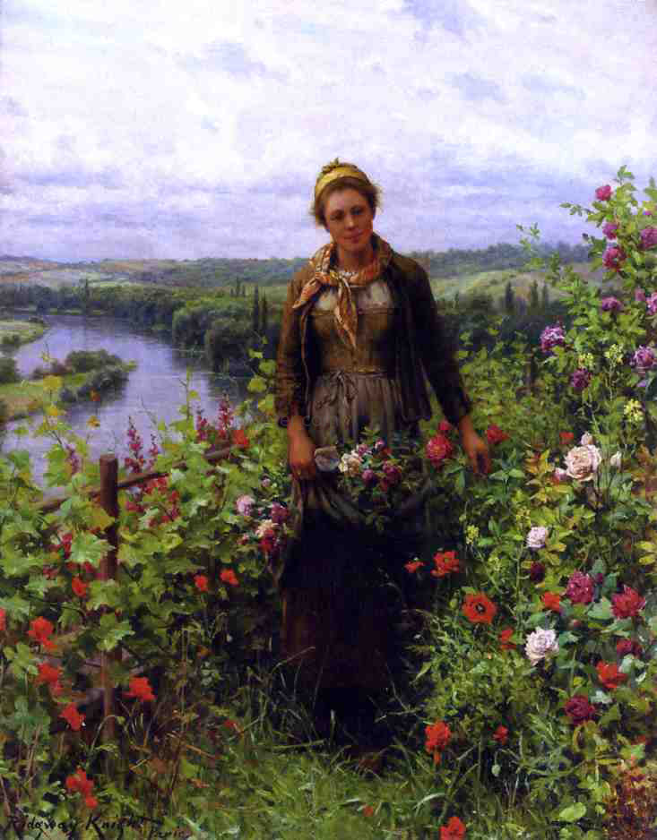  Daniel Ridgway Knight A Maid in Her Garden - Canvas Print