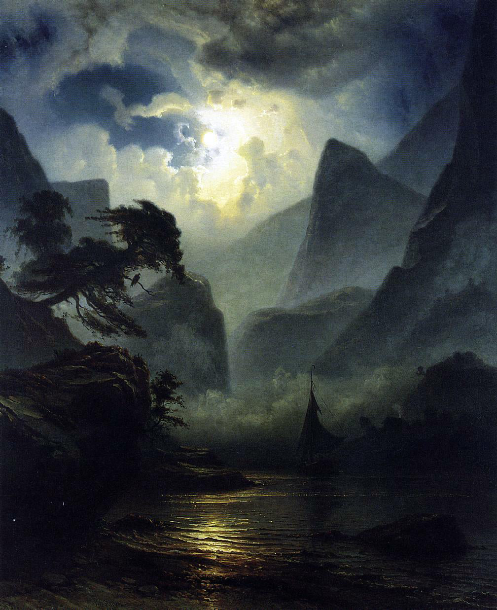  Knud Andreassen Baade A Norwegian Fjord by Moonlight - Canvas Print