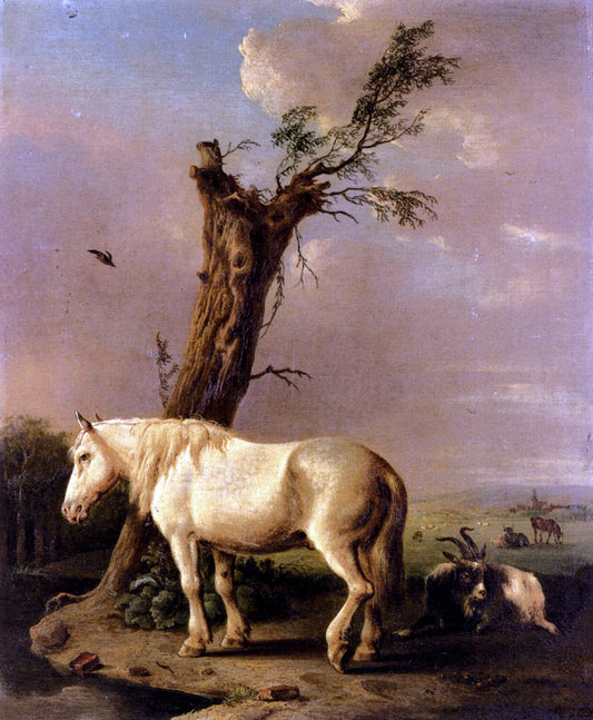  Jan Kobell A Pony, Goat And Resting Cattle In A Landscape - Canvas Print