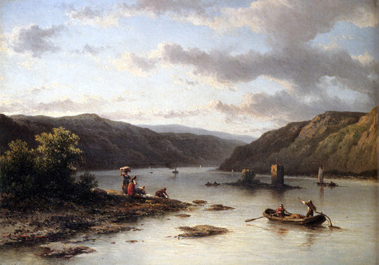  Johannes Hilverdink A Rhenish River Landscape With Fishermen In A Boat And Washerwomen On A Bank - Canvas Print