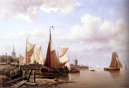  Everhardus Koster River Estuary With Moored Fishing Pinks And Townsfolk On The Quay - Canvas Print