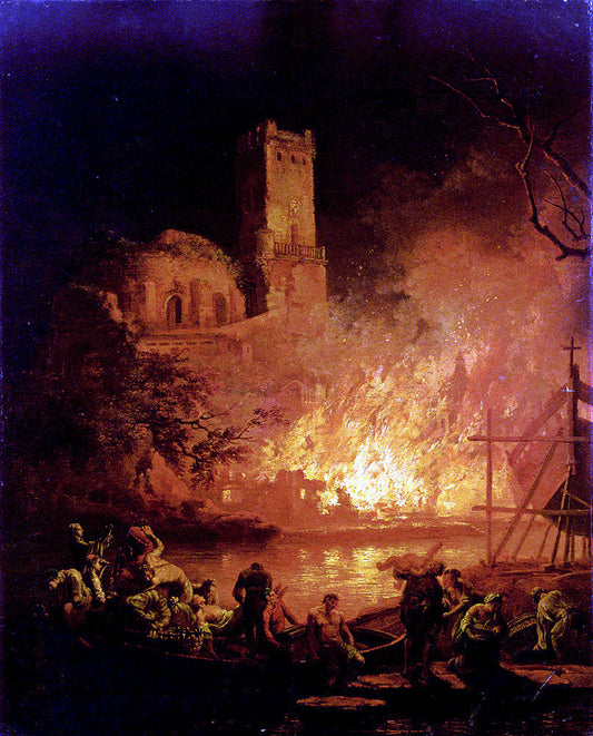  Pierre-Jacques Volaire A River Landscape With Figures Fleeing A Burning City - Canvas Print