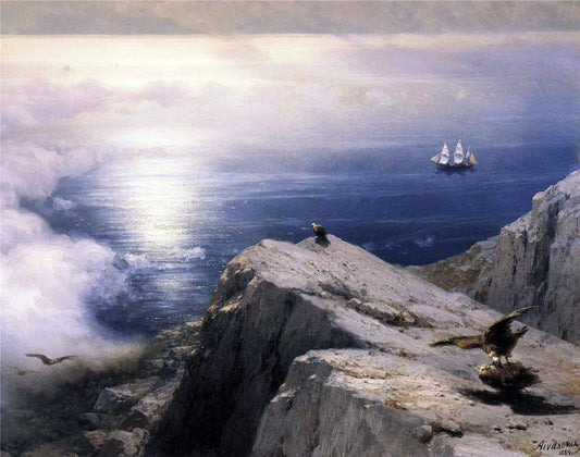  Ivan Constantinovich Aivazovsky A Rocky Coastal Landscape in the Aegean with Ships in the Distance (detail) - Canvas Print