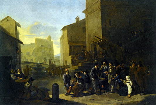  Johannes Lingelbach Roman Market Scene with Peasants Gathered Around a Stove - Canvas Print
