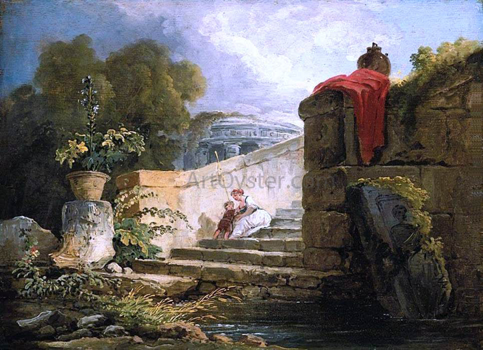 Hubert Robert A Scene in the Grounds of the Villa Farnese, Rome - Canvas Print