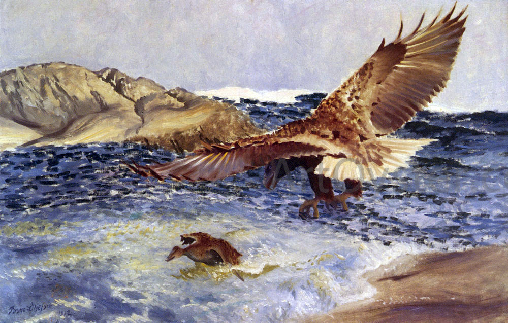  Bruno Liljefors A Sea Eagle Chasing Eider Duck - Canvas Print
