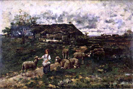  Charles Emile Jacque A Shepherdess and Her Flock - Canvas Print