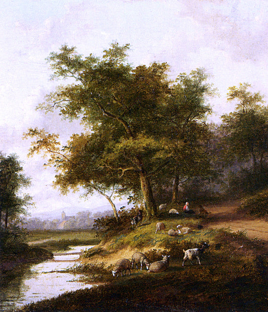  Jan Evert Morel A Shepherdess And Her Flock At Rest - Canvas Print