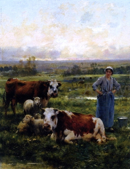  Julien Dupre A Shepherdess with Cows and Sheep in a Landscape - Canvas Print