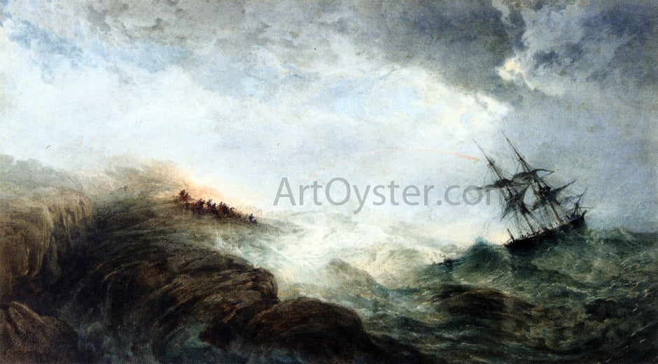  Edward Duncan Ship in Distress, with Figures n the Shore Firing a Rocket - Canvas Print