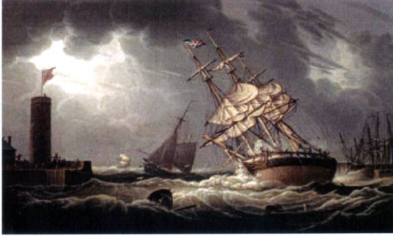  Robert Salmon A Ship Run Aground in Whitehaven Harbor - Canvas Print