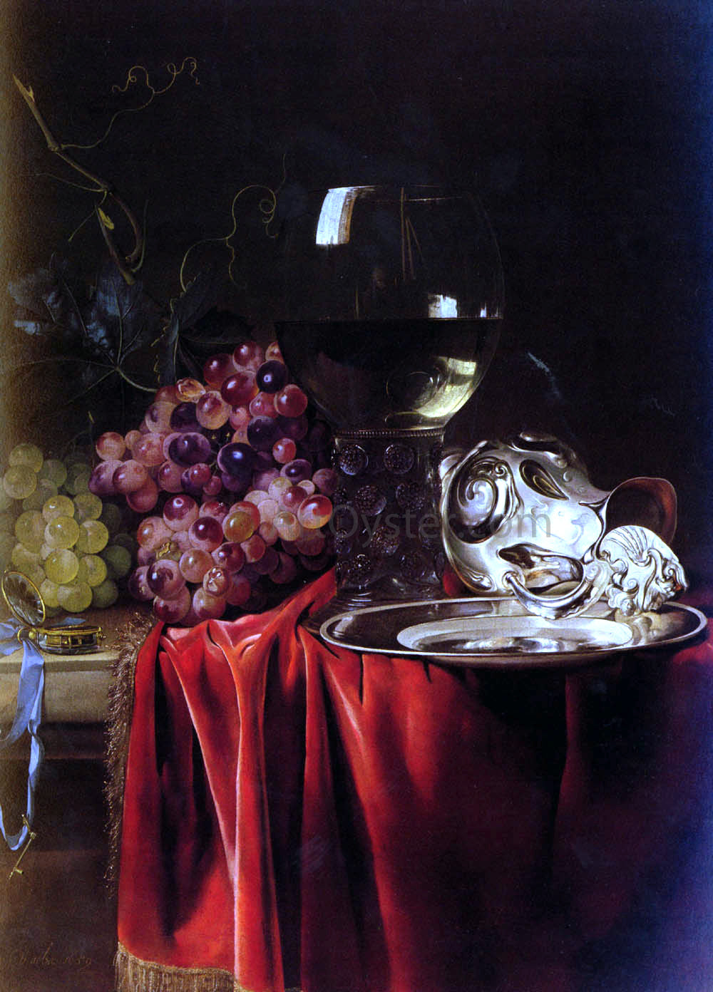  Willem Van Aelst A Still Life of Grapes, a Roemer, a Silver Ewer and a Plate - Canvas Print