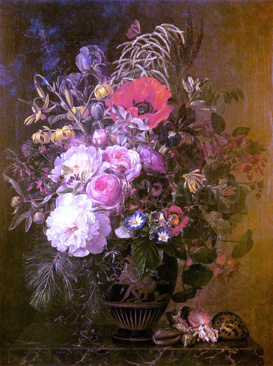  Johan Laurentz Jensen A Still Life with Flowers in a Greek Vase - Canvas Print