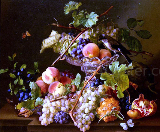  Josef Seboth A Still Life With Song Bird And Fruit In A Crystal Tazza - Canvas Print