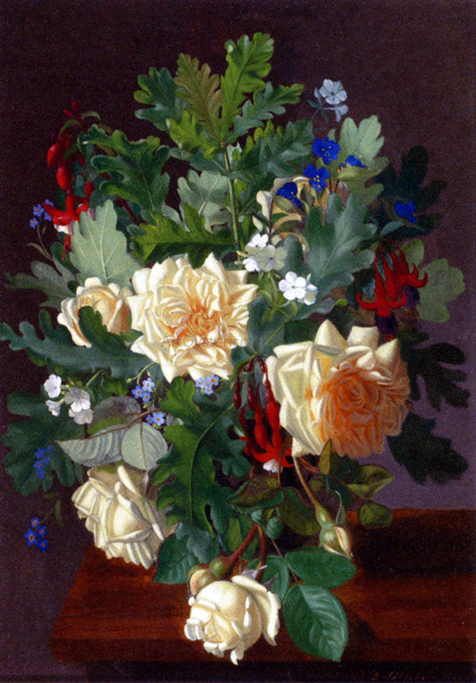  Otto Didrik Ottesen A Still Life With Yellow Roses And Freesia - Canvas Print