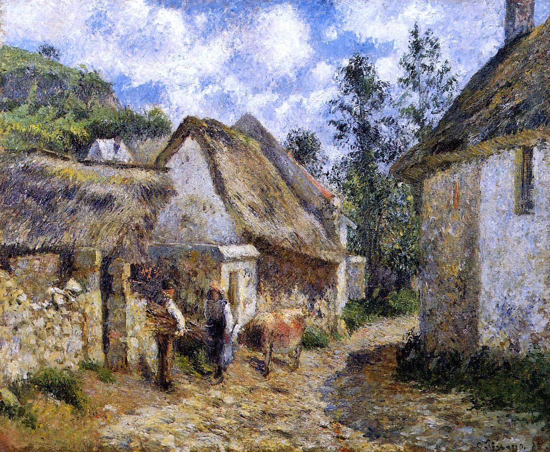  Camille Pissarro A Street in Auvers (also known as Thatched Cottages and a Cow) - Canvas Print