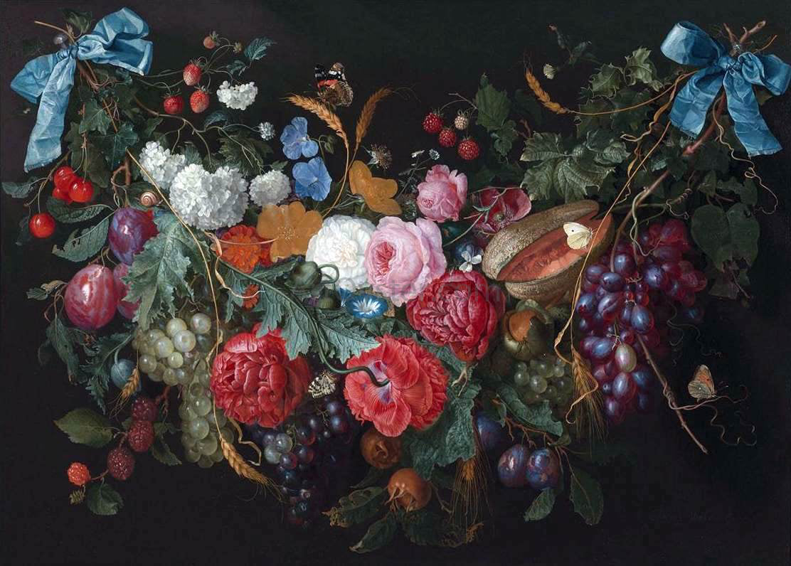  Jacob Van Walscapelle A Swag of Flowers - Canvas Print